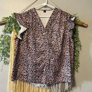 Leopard Print Flutter Sleeve Women's Top